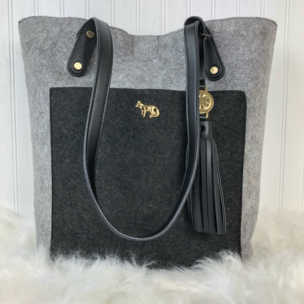 Emma Fox Gray/Black Felt Tote Shoulder Bag Purse Handbag
